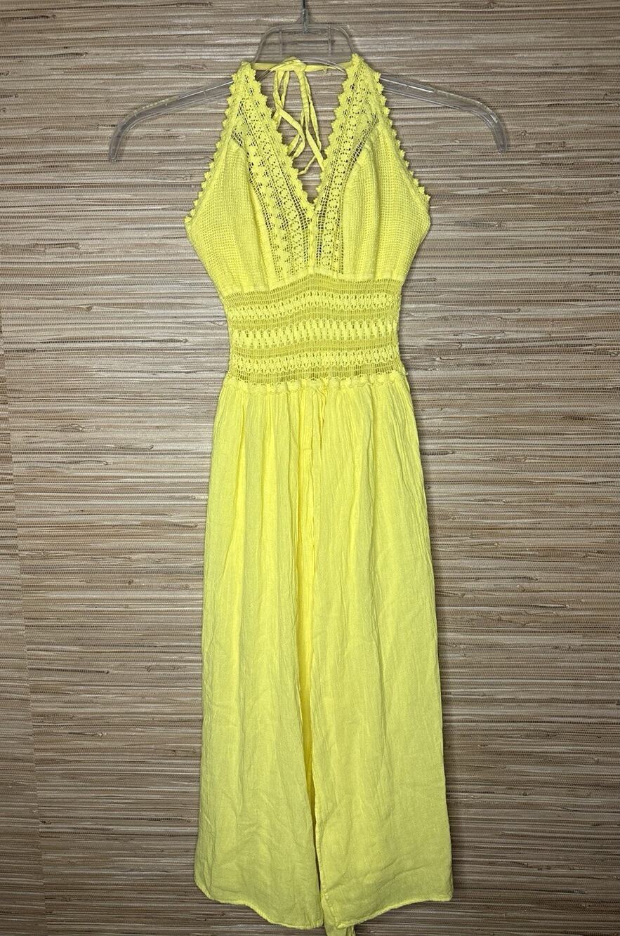 NWT Seaspice Resortwear Lace Tiered Dress Cover-Up Yellow 43” Sz M